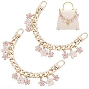 Gold and Pink Floral Chain Charm